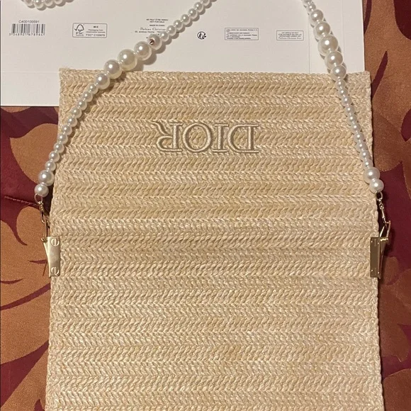 Dior Tan Woven Clutch with Pearl Accent - Picture 17 of 17